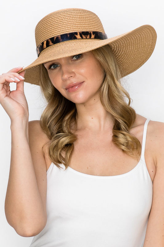 Leopard Printed Belt Sun Hat in Beige