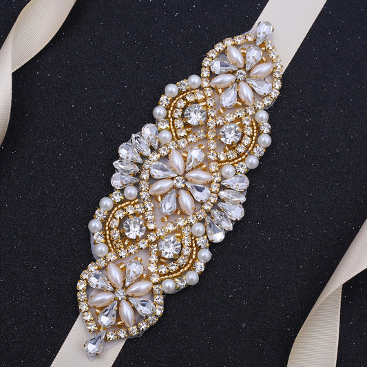 Handmade Beaded Pearl Rhinestone Bridal Belt
