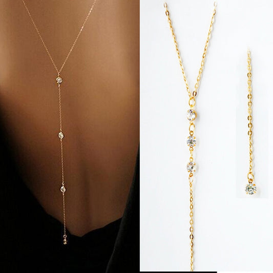 Sleek Minimalist Rhinestone Back Chain Necklace