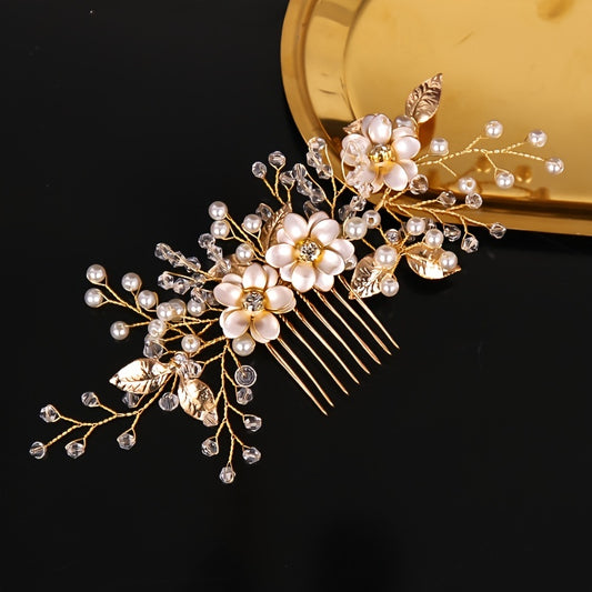 Handcrafted Pearl & Rhinestone Bridal Hair Bloom