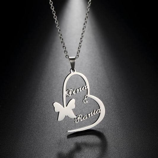 Personalized Heart Butterfly Necklace