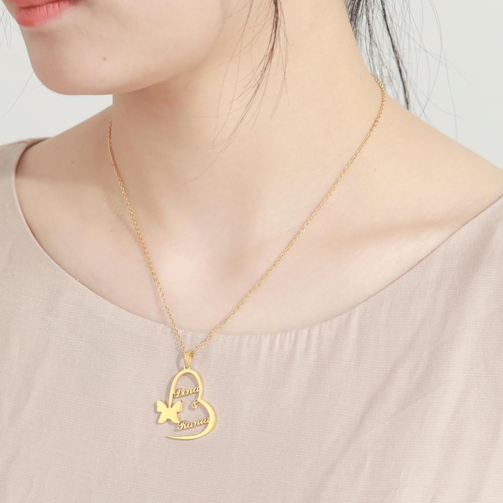 Personalized Heart Butterfly Necklace