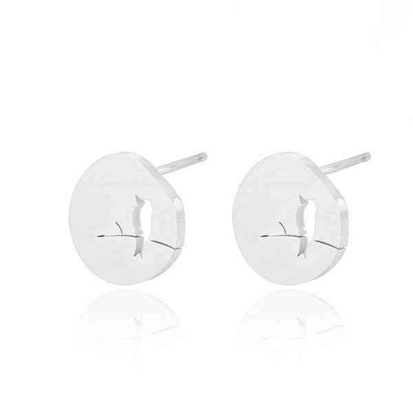 Hollow Bird on a Branch Studs Earring in Silver