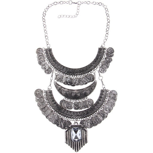 Boho Antique Coin and Tibetan Tassel Necklace