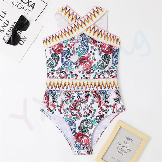 Vintage Ethnic Print One Piece Swimsuit