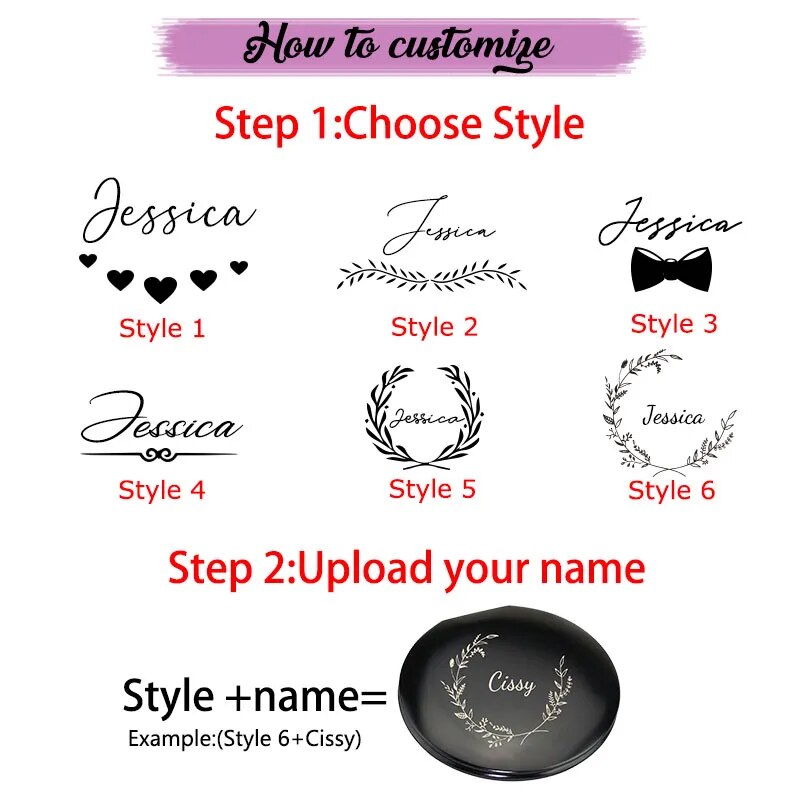 Personalized Carved Custom Name Compact Mirror