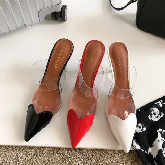 Transparent Heart Pointed High Heels