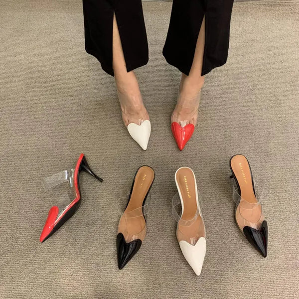 Transparent Heart Pointed High Heels