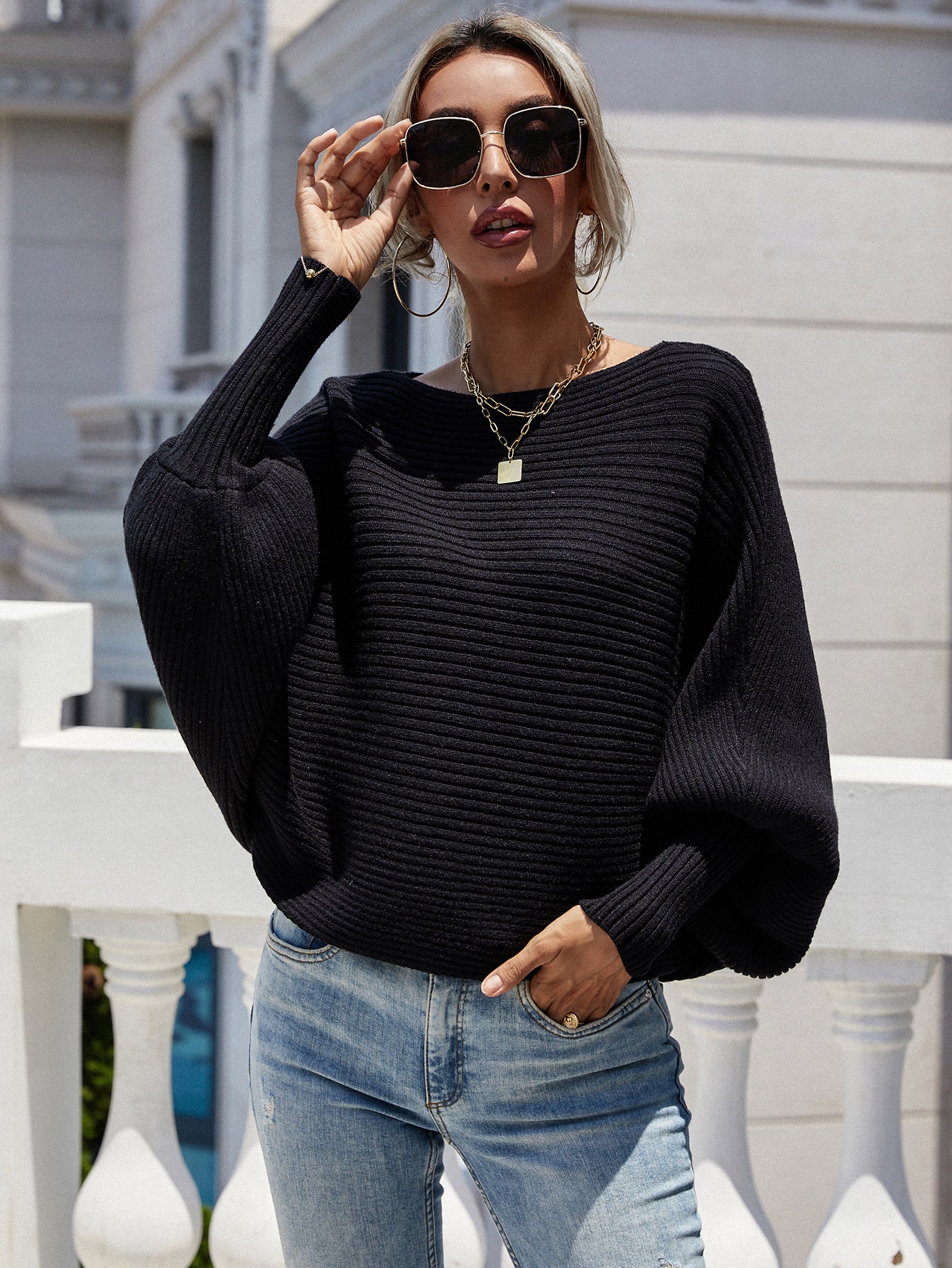 Ribbed Dolman Sweater