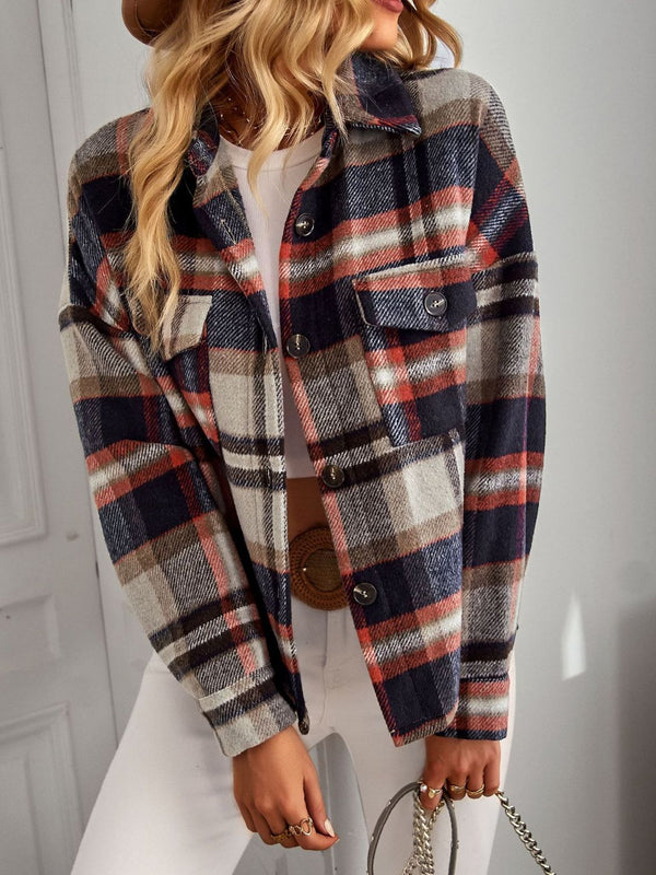 Cozy Plaid Button Front Shacket with Breast Pockets