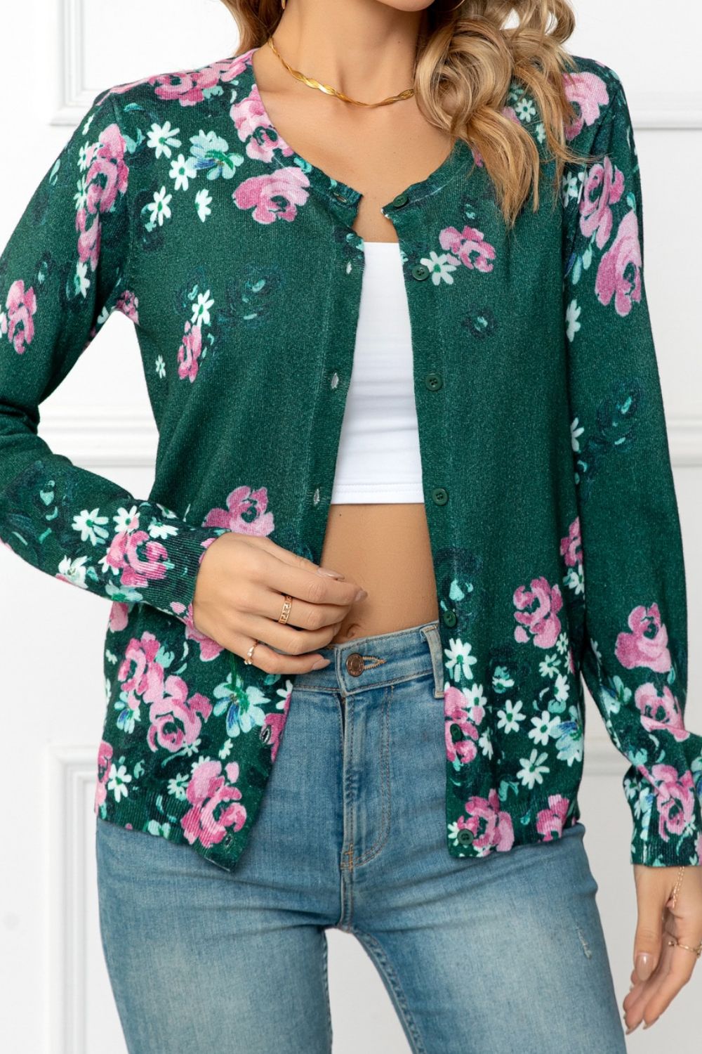 Floral Round Neck Cardigan