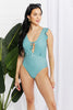 Seashell Ruffle Sleeve One-Piece in Teal
