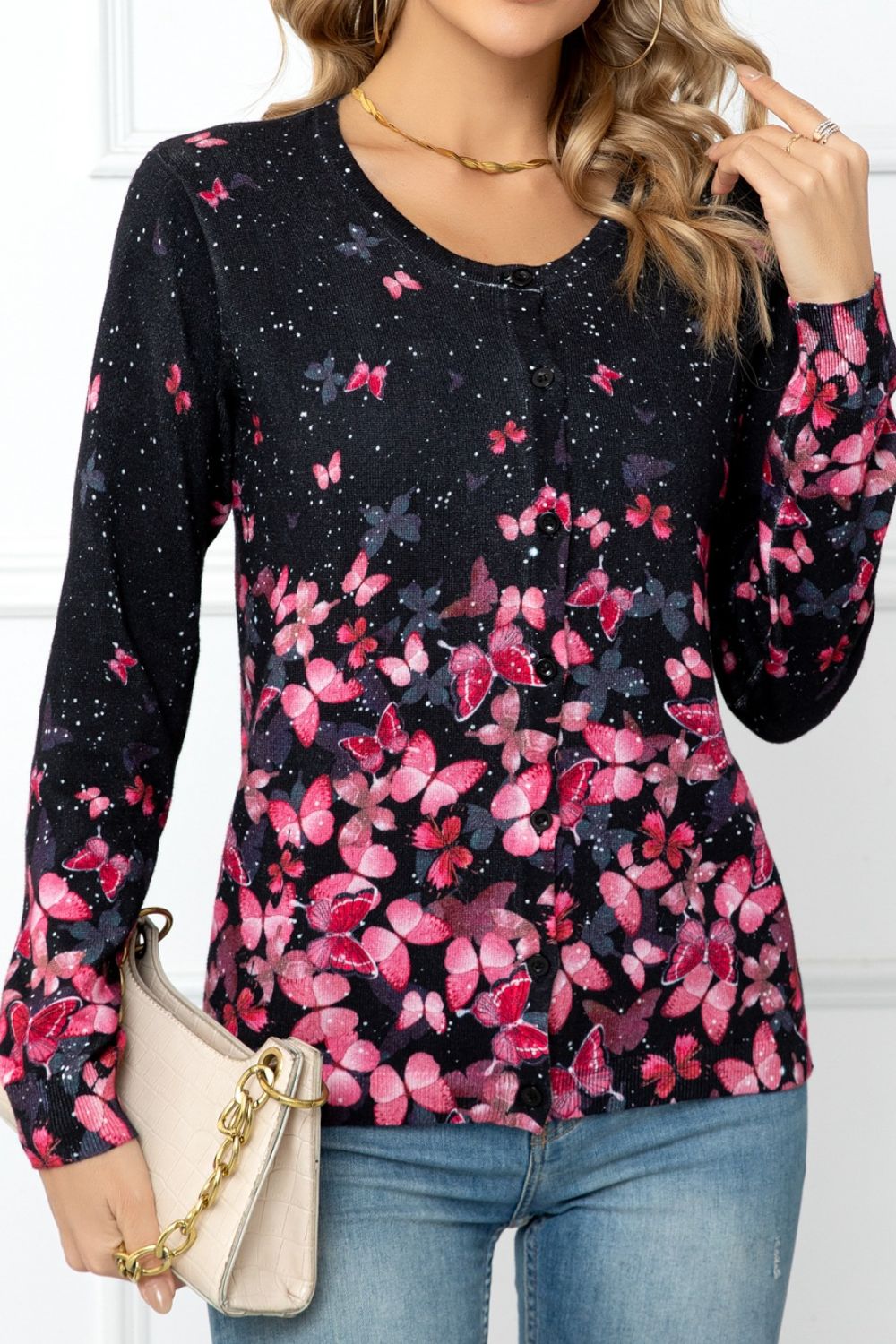 Floral Round Neck Cardigan