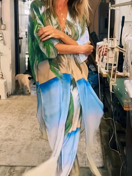 Loose Fit V Neck Semi-Sheer Kimono