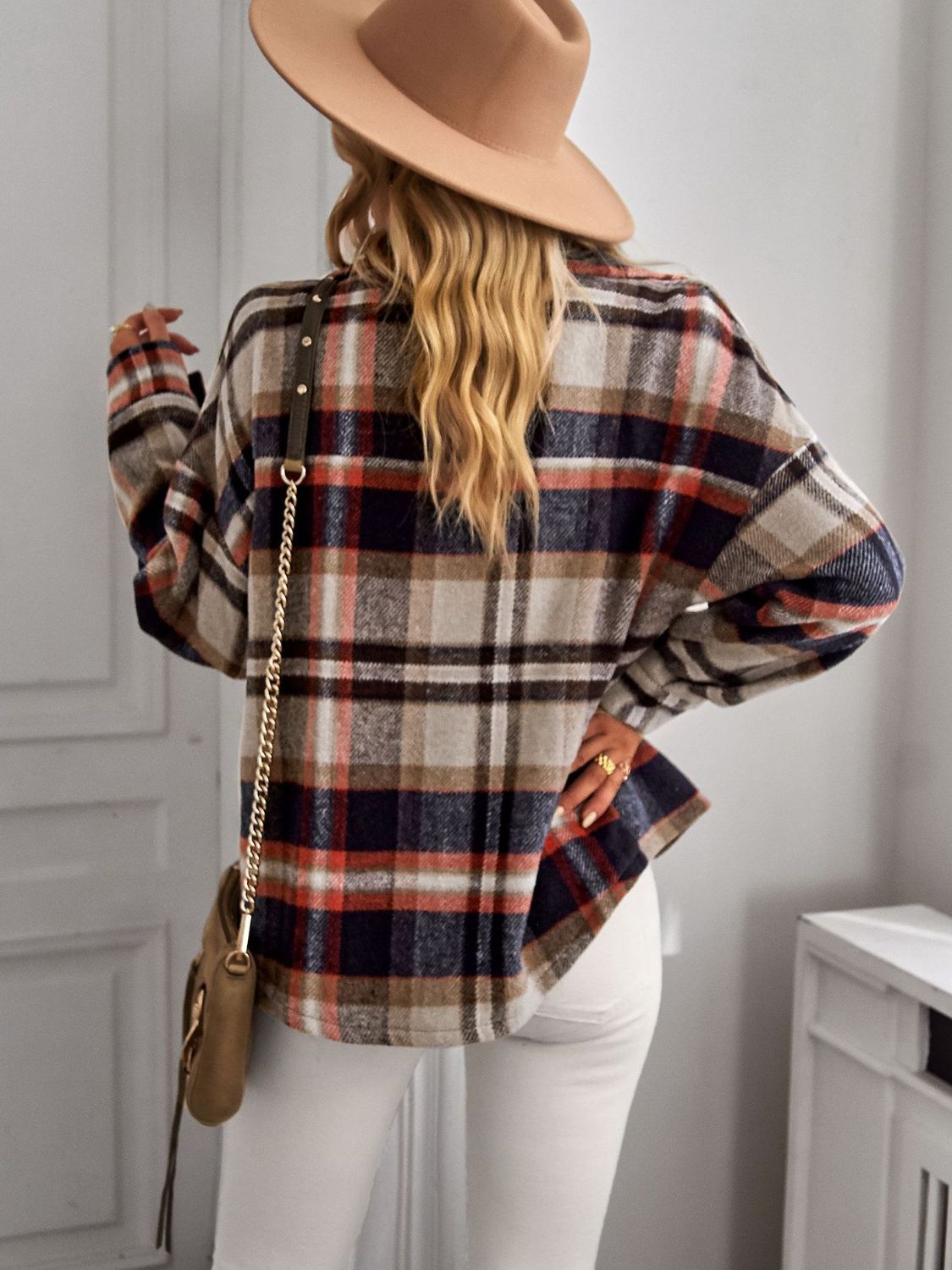 Cozy Plaid Button Front Shacket with Breast Pockets