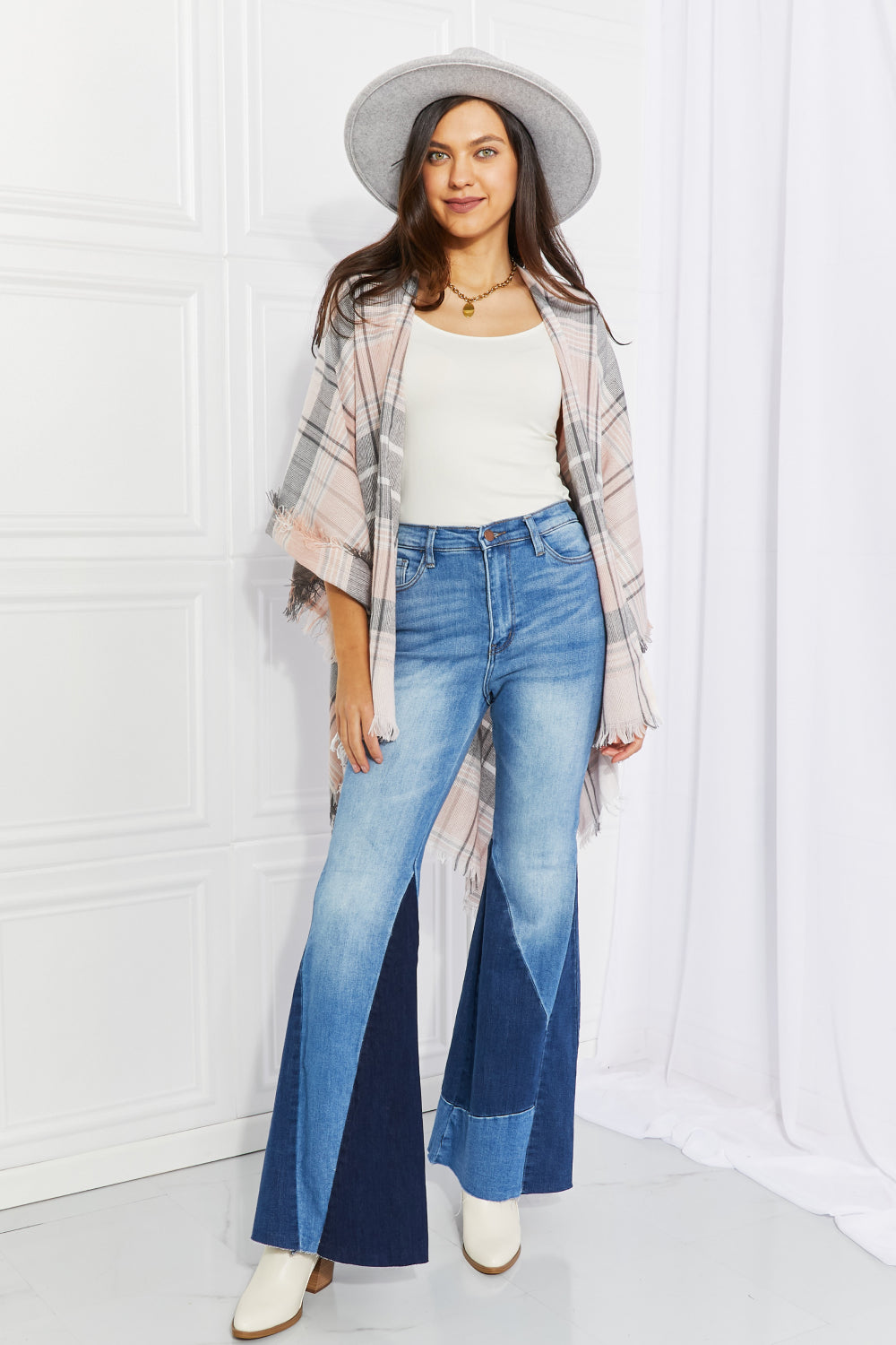 Plaid Cloak Sleeve Poncho