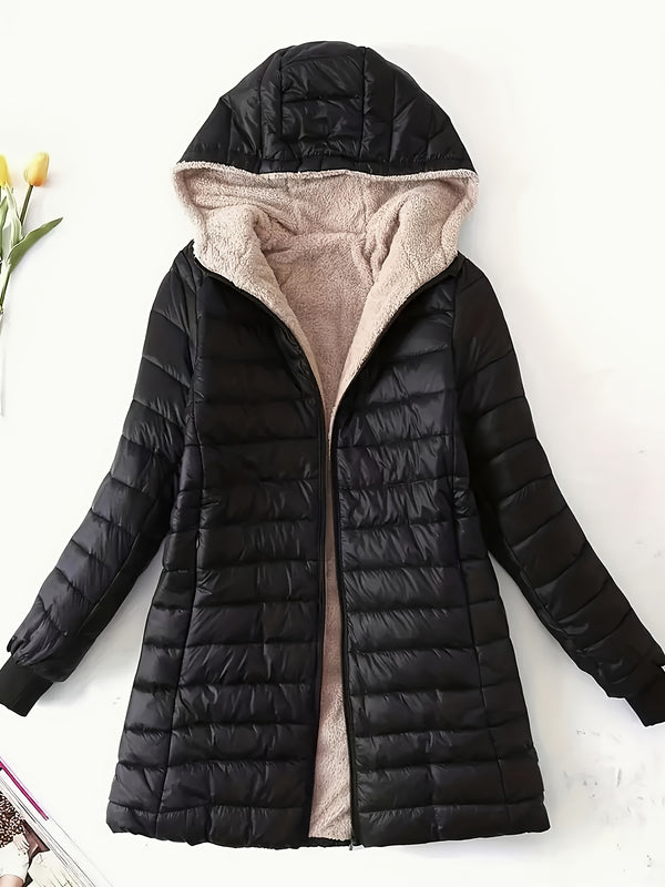 Mid-length Hooded Slim Fit Fleece Padded Jacket
