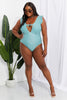 Seashell Ruffle Sleeve One-Piece in Teal