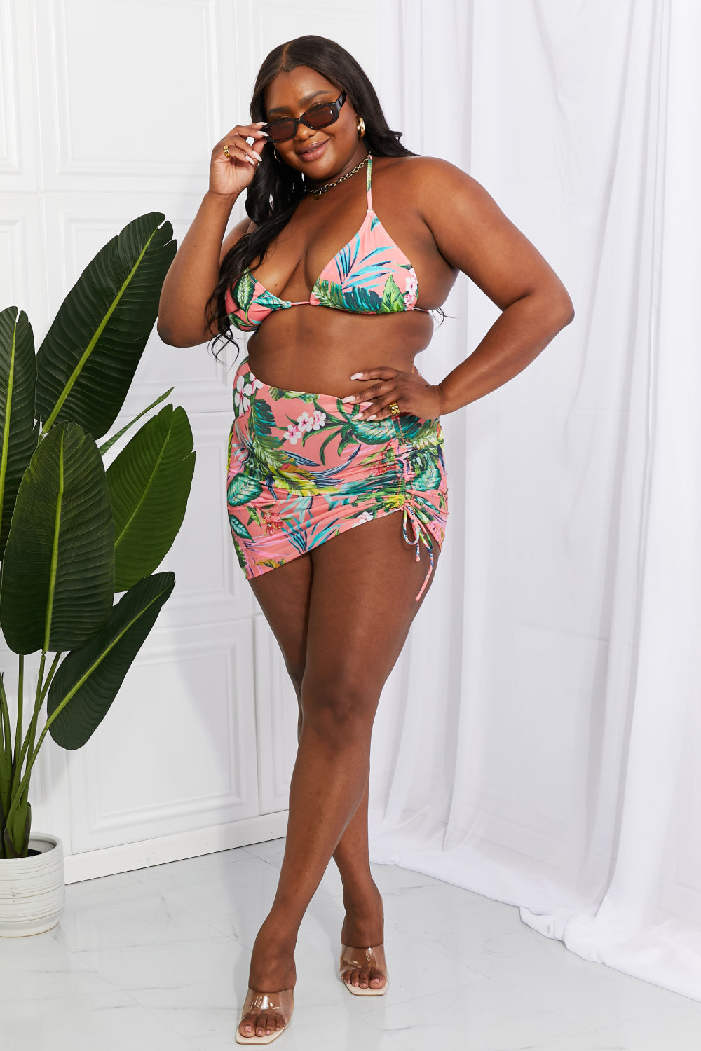 Paradise Floral Bikini Set with Sarong