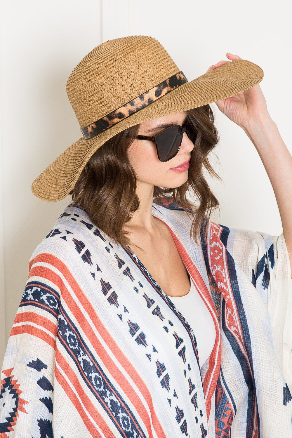 Leopard Printed Belt Sun Hat in Beige