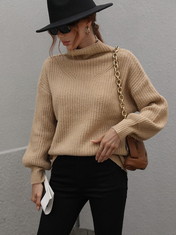 Classic High Neck Balloon Sleeve Pullover Sweater
