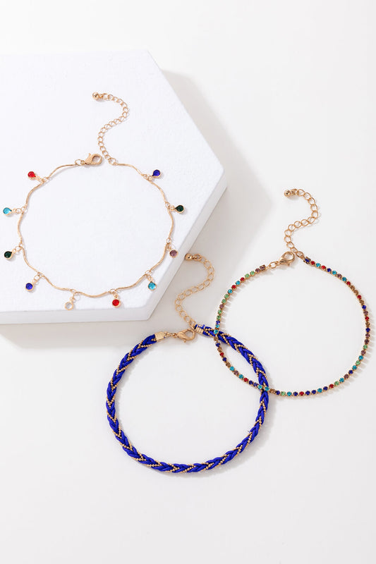 Rhinestone Boho 3-Piece Anklet Set