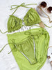 Tropical Enchantress - Lime Green Frill  Halter Neck Three-Piece Bikini Swim Set