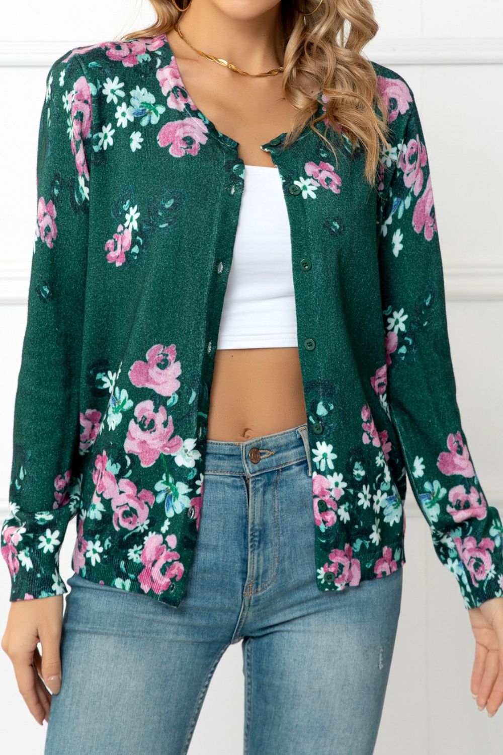 Floral Round Neck Cardigan