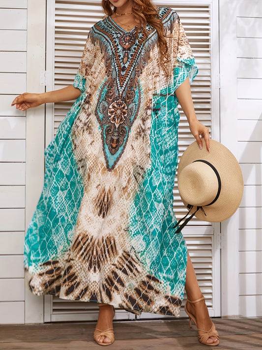 Tile Print Bat Sleeve Kimono