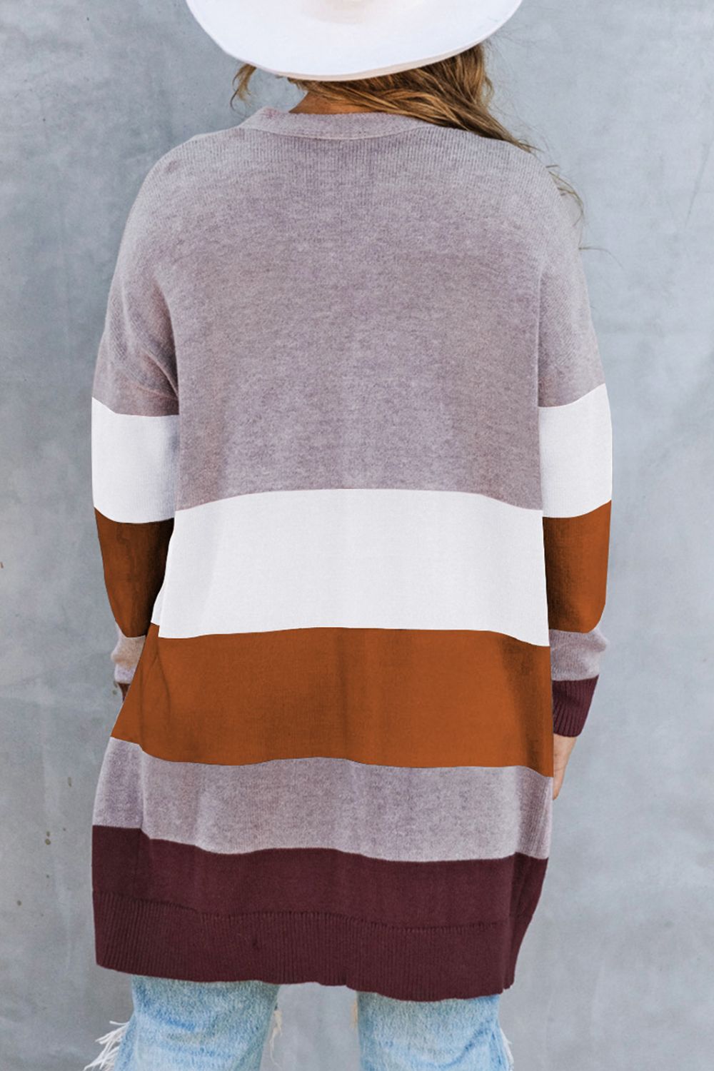 Trendy Color Block Open Front Cardigan