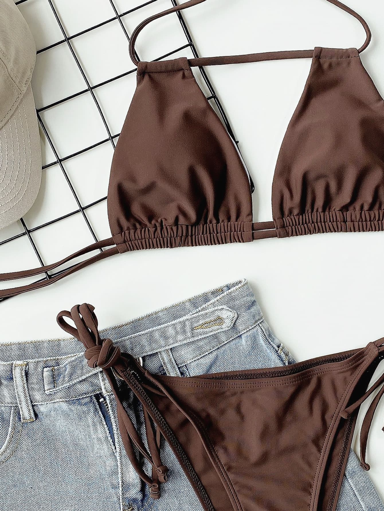 Cocoa Crush Ruched Halter Neck Bikini Set