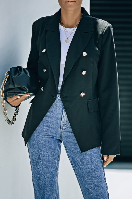 Chic Double-Breasted Padded Shoulder Blazer