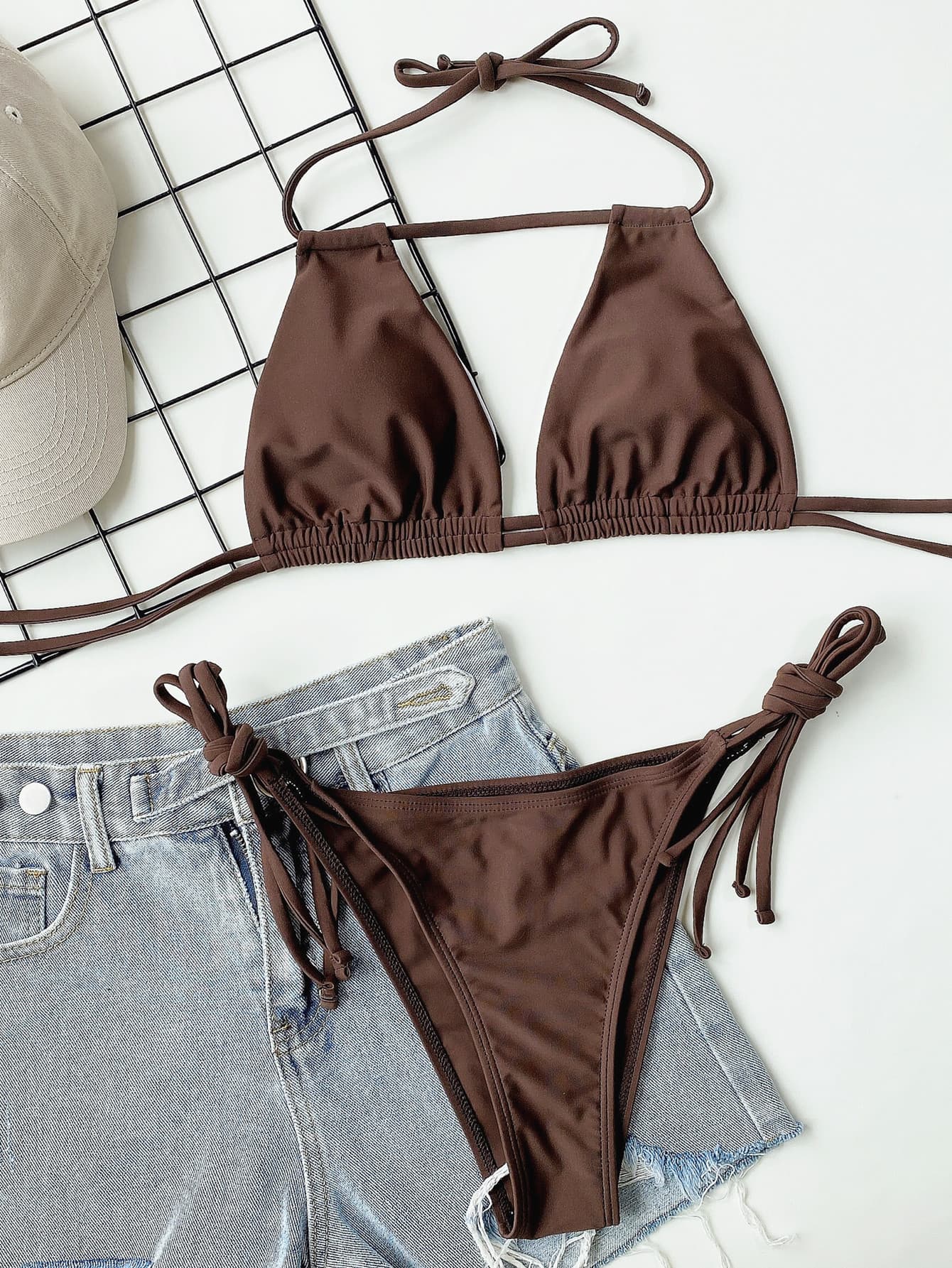 Cocoa Crush Ruched Halter Neck Bikini Set