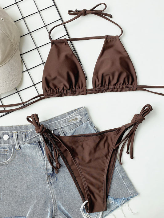 Cocoa Crush Ruched Halter Neck Bikini Set