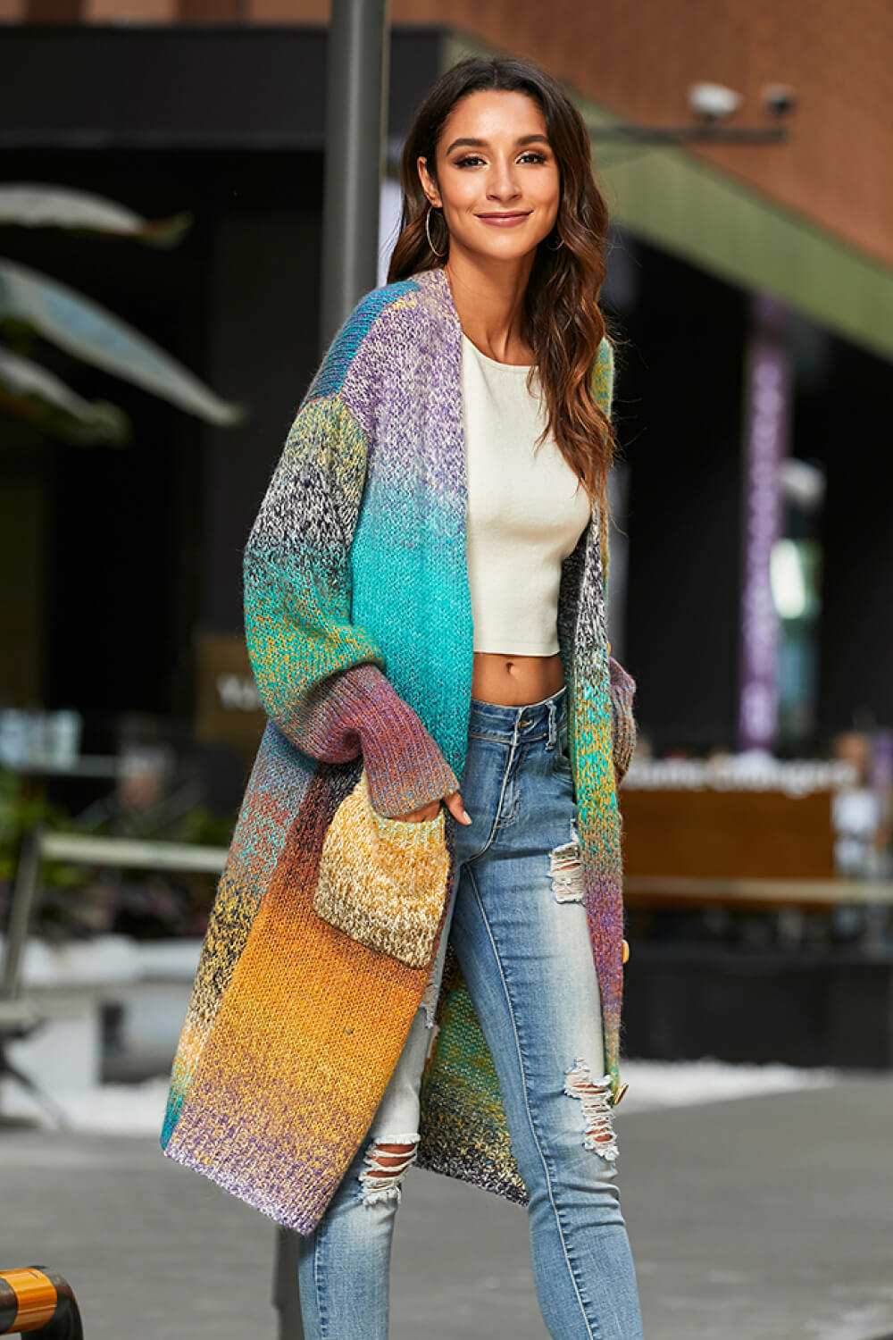 Chic Multicolored Long Cardigan