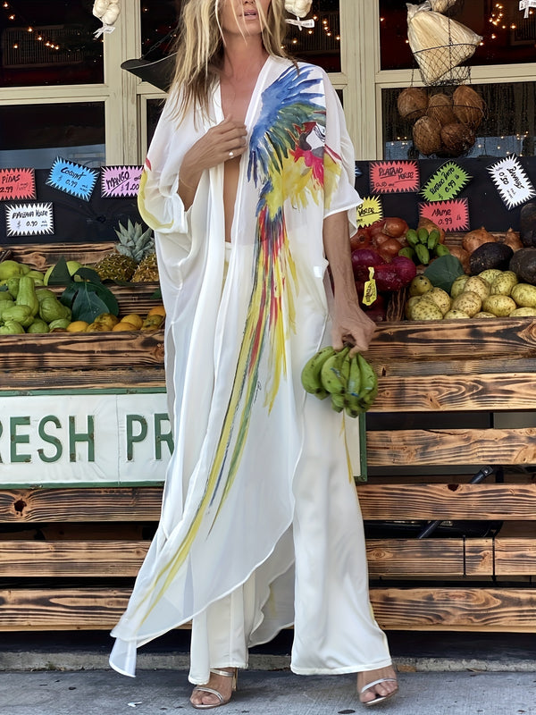 Loose Fit V Neck Semi-Sheer Kimono