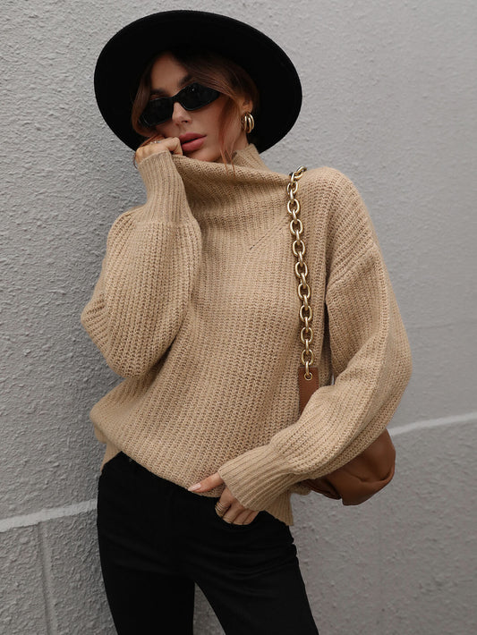Classic High Neck Balloon Sleeve Pullover Sweater
