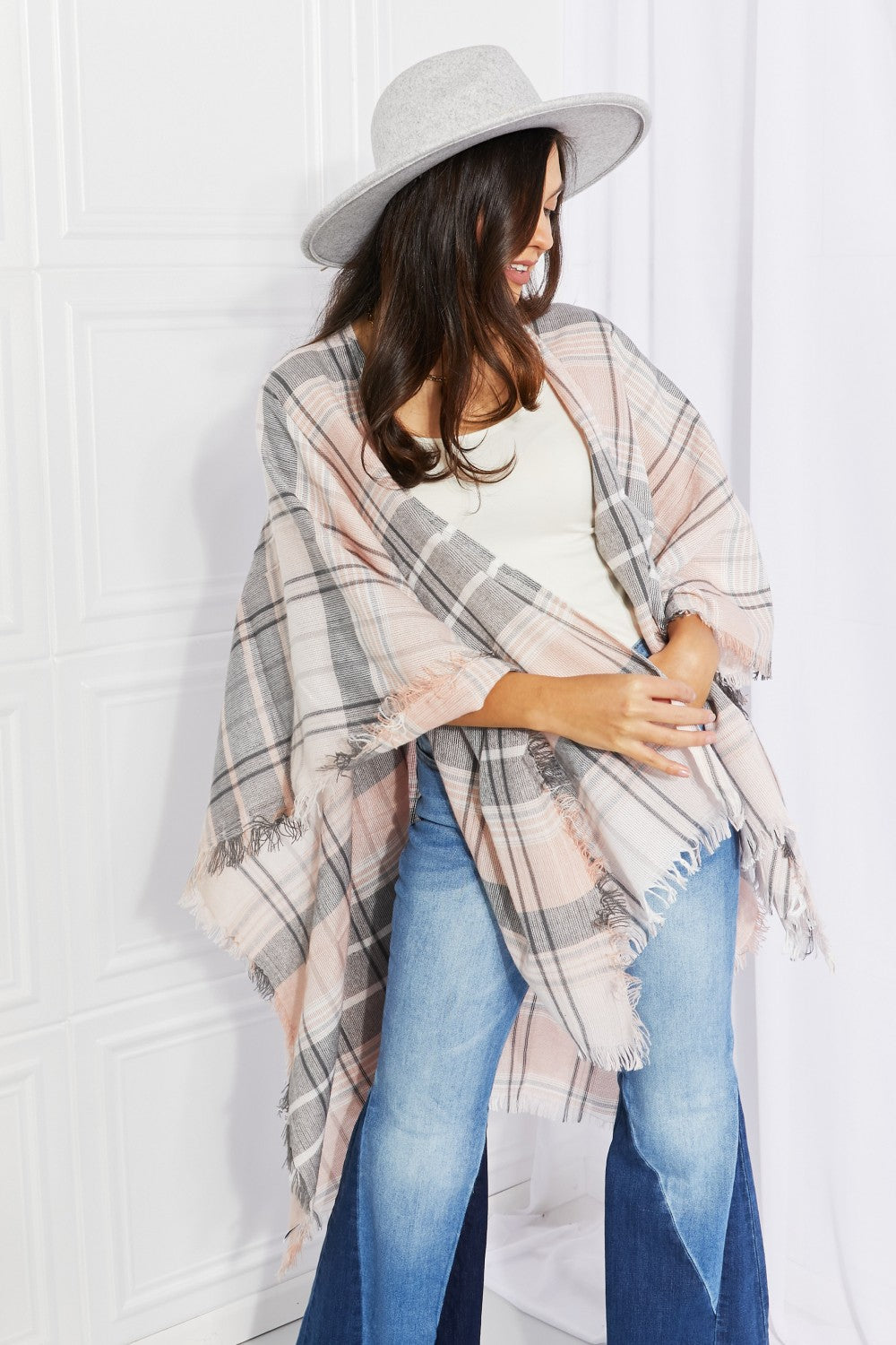 Plaid Cloak Sleeve Poncho