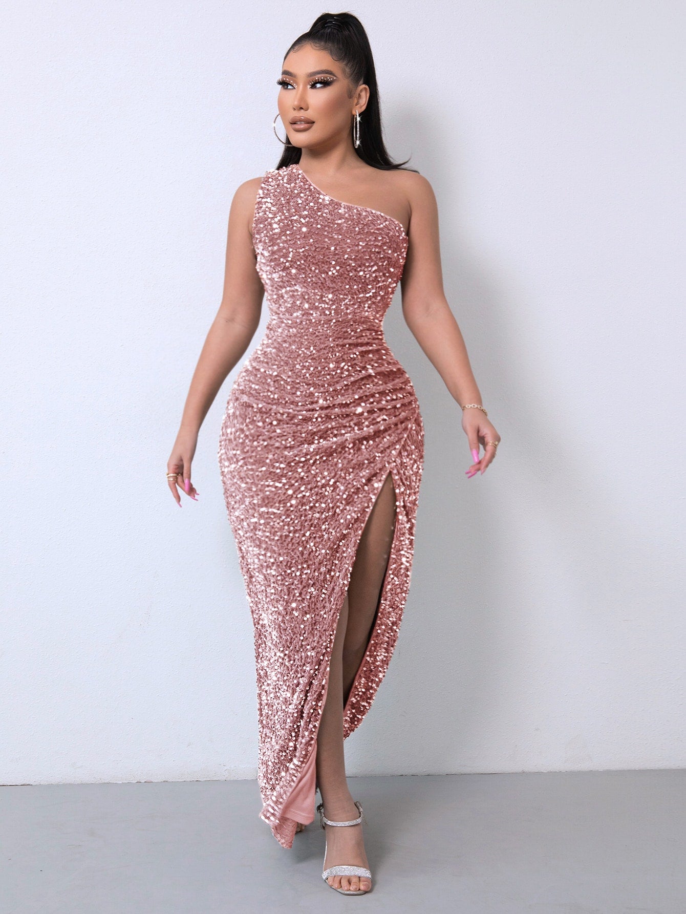 Sequin One-Shoulder Maxi Dress