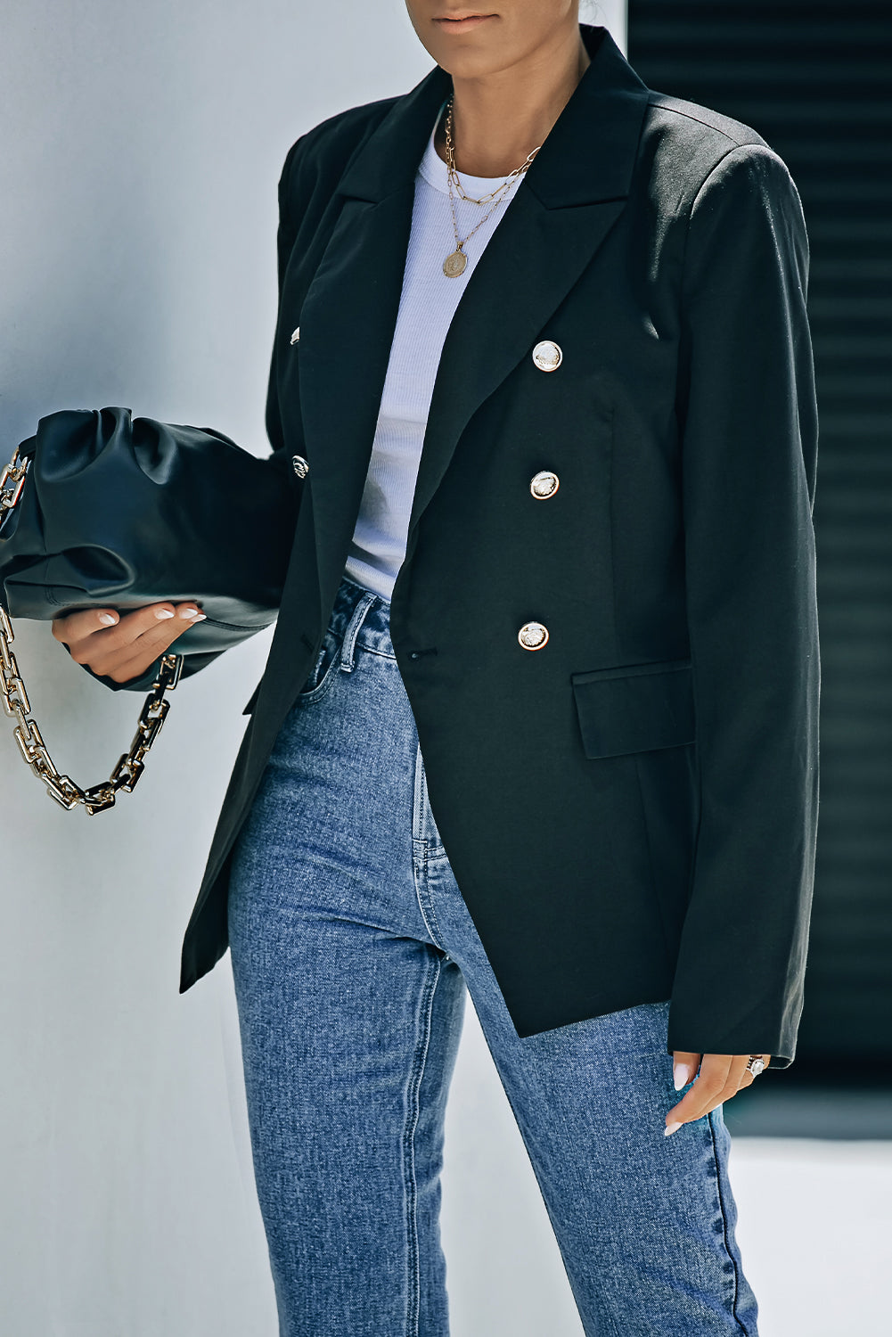 Chic Double-Breasted Padded Shoulder Blazer