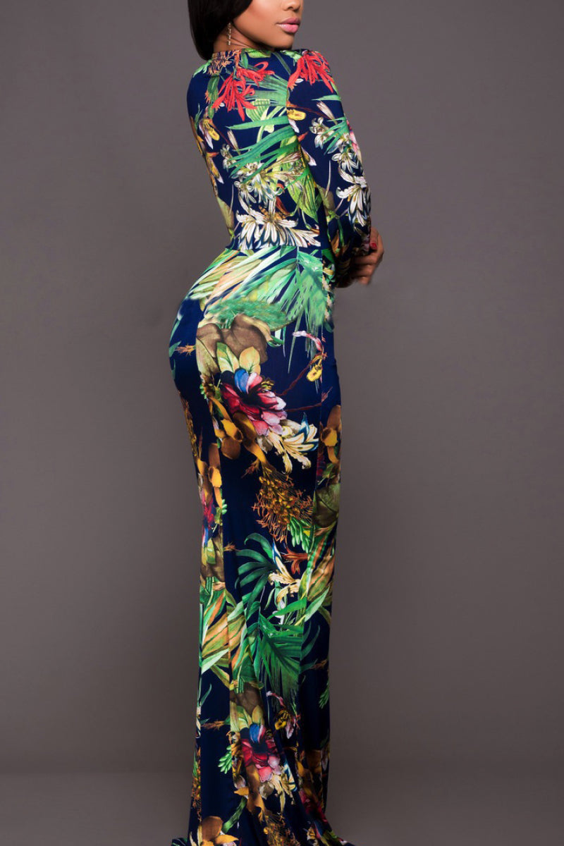 Vibrant Floral Maxi Dress with Leg Split