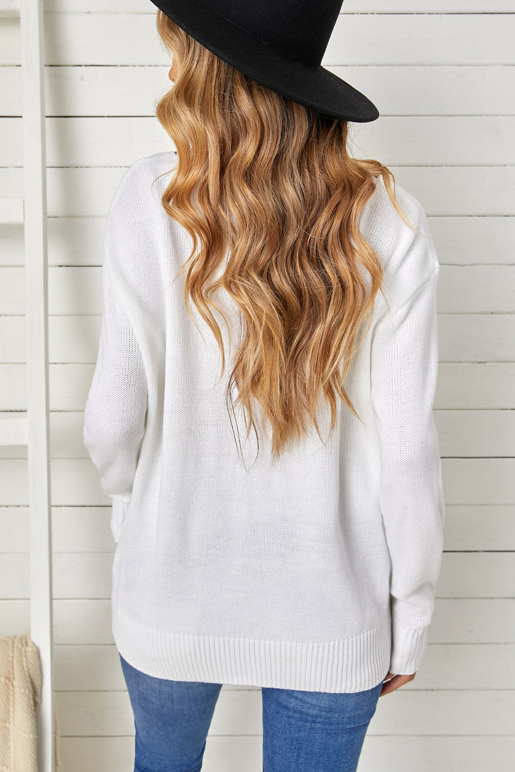Casual Contrast V-Neck Knit Pullover