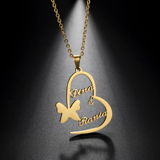 Personalized Heart Butterfly Necklace