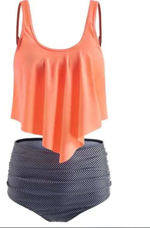 Trendy Ruffle Top and High Waist Bikini Set
