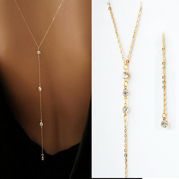 Sleek Minimalist Rhinestone Back Chain Necklace