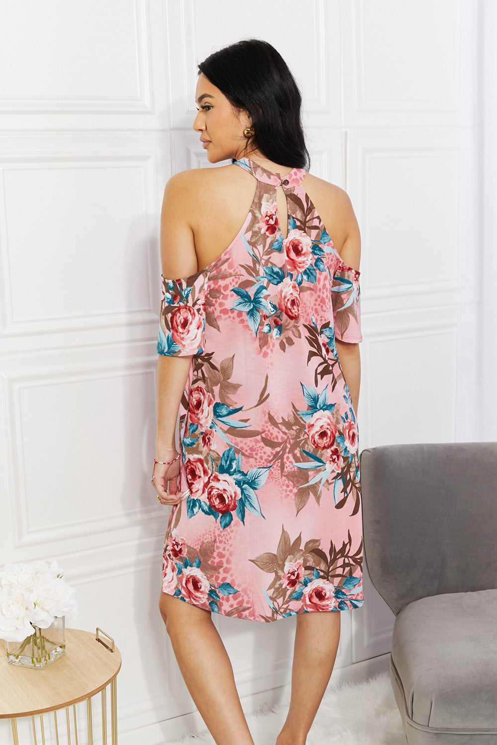 Versatile Tropical Print Cold-Shoulder Dress