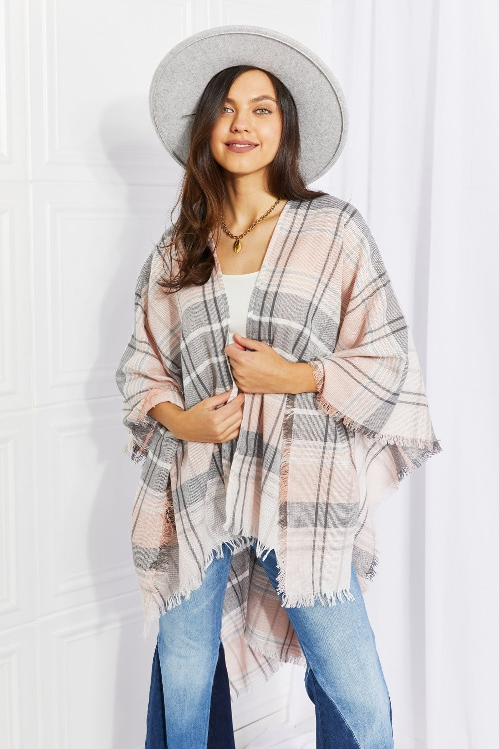 Plaid Cloak Sleeve Poncho