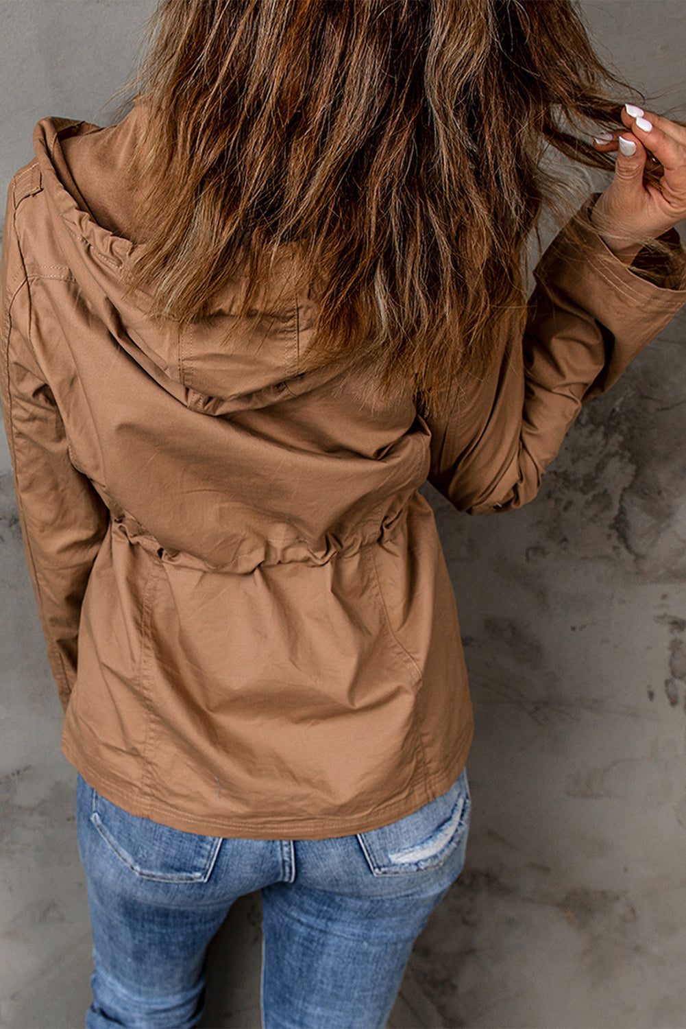 Classic Drawstring Waist Hooded Jacket