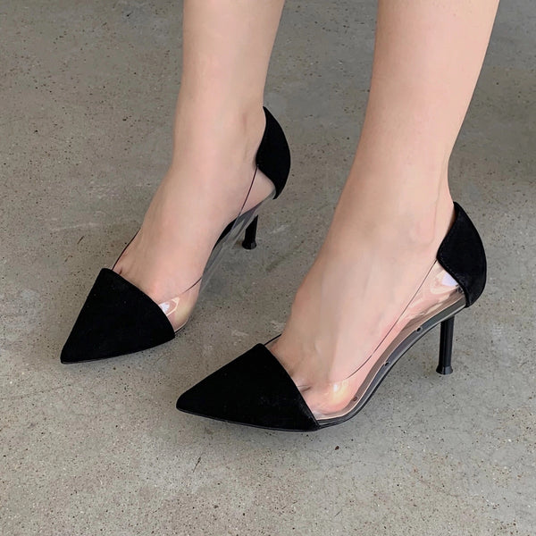 Trendy Point Toe Transparent Slip on Pumps