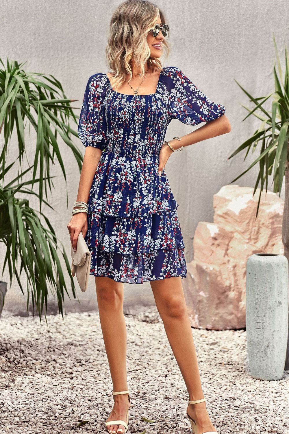 Boho Chic Square Neck Balloon Sleeve Dress